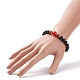 Cornaline d'agate rouge naturelle (teintée et chauffée) et bracelet extensible de perles rondes en onyx noir BJEW-JB08642-3
