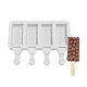 食品グレードのDIY長方形アイスクリームシリコーン型  アイスポップ金型  アイスクリームを作るため  4つの空洞  ホワイト  129x180x23mm  内径：67.5x34mm DIY-D062-03B-1