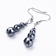 Electroplate Non-Magnetic Synthetic Hematite Dangle Earrings EJEW-G222-01C-1