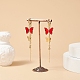 Glass Butterfly Dangle Hoop Earrings with Clear Cubic Zirconia EJEW-TA00153-02-3