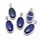 Oval Platinum Plated Brass Dyed & Heated Natural Lapis Lazuli Pendants G-F228-14F-RS-1