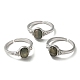 Natural Mixed Gemstone Oval Open Cuff Rings RJEW-M155-07P-2