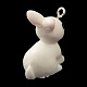 不透明樹脂ペンダント  プラチナトーンの鉄製ループが付いた 3D ウサギのチャーム  フローラルホワイト  25x13x17mm  穴：2mm RESI-XCP0002-06-2