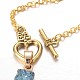 Golden Tone Cross Brass Agate Pendant Necklaces NJEW-JN01223-5