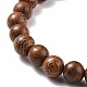 Bracelet extensible en perles rondes en bois naturel et pierres précieuses avec breloque arbre en alliage BJEW-JB08100-7