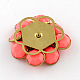 Opaque Acrylic Flower Cabochons with Rhinestone and Golden Tone Brass Bottom FIND-R027-11B-2