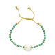 Adjustable Pearl & Glass & Brass Braided Beaded Bracelet for Women BJEW-O187-14-2