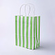 クラフト紙袋  ハンドル付き  ギフトバッグ  ショッピングバッグ  長方形  縞模様  薄緑  33x26x12cm CARB-E002-L-P01-1