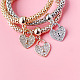 Three-colour Heart Lock Alloy Rhinestone Popcorn Chain Stretch Bracelets BJEW-N0001-048-4
