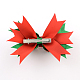 クリスマスグログランちょう結びワニのヘアクリップ  鉄のクリップ付き  グリーン  プラチナ  95x130mm  クリップ：56x8mm PHAR-R167-01-2