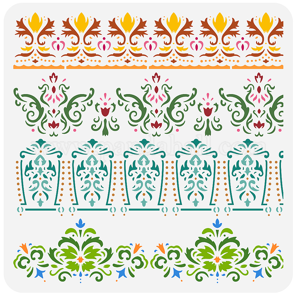 Kit 8 Pochoirs Damassé Réutilisables - DIY Déco Murale, Meubles, Toile