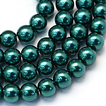 Chapelets de perles rondes en verre peint, sarcelle, 6~7mm, Trou: 1mm, Environ 145 pcs/chapelet, 31.4 pouce