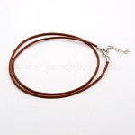 Cuero cable de la toma de collar, cierre de pinza de langosta de bronce y cadenas cola de latón, saddle brown, 18~18.5 pulgada