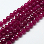 Chapelets de perles en jade de Malaisie naturelle, perles rondes teints, support violet rouge, 8mm, Trou: 1mm, Environ 48 pcs/chapelet, 15 pouce