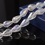 Fili di perle di vetro placcate a goccia sfaccettate, chiaro ab, ab colore placcato, 15x10mm, Foro: 1 mm, circa 50pcs/filo, 27.1 pollice