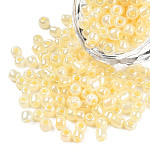 Abalorios de la semilla de cristal, Ceilán, redondo, gasa de limón, 4mm, agujero: 1.5 mm, aproximamente 4500 unidades / libra