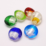 Handgemachte Glasperlen Silberfolie, Flachrund, Mischfarbe, 20x10 mm, Bohrung: 1.5 mm
