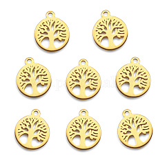 Placcatura ionica (ip) ciondoli in acciaio inossidabile 304, Taglio laser, piatta e rotonda con l'albero, oro, 12x10x1mm, Foro: 1.2 mm