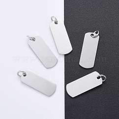 Pendenti in acciaio inossidabile 201 anti-ossidazione, finitura lucida a specchio, rettangolo, timbratura tag vuoto, colore acciaio inossidabile, 20x8x1mm, Foro: 3.5 mm