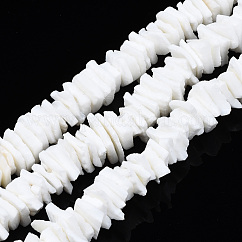 Cuentas de concha naturales blancos mechones, chip, blanqueador, 6~12x4~8x1.5~3.5mm, agujero: 0.5 mm, aproximamente 80~90 pcs / cadena, 7.48 pulgada (19 cm)