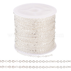 Cadenas portacables planas de hierro recubiertas de latón, soldada, con carrete, Plano Oval, plata, 2x1.5x0.3mm, aproximadamente 32.81 pie (10 m) / rollo