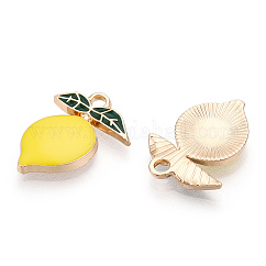 Pendenti placcati oro della lega dello smalto, limone,  cadmio& piombo libero, giallo, 19.5x15x3mm, Foro: 2 mm