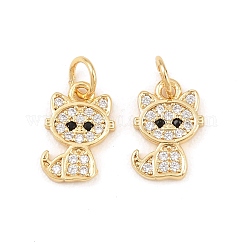 Latón micro pavimenta claro cubic zirconia encantos, sin plomo y cadmio, Plateado de larga duración, con anillo de salto, gato, dorado, 11.5x8x2mm, anillo de salto: 5x1 mm, 3 mm de diámetro interior