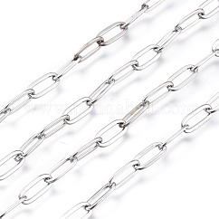 Cadenas de cable de acero inoxidable 304 resistentes al deslustre, Cadenas de clips, cadenas portacables alargadas estiradas, soldada, con carrete, color acero inoxidable, 9.7x4.2x0.9~1mm, aproximadamente 32.8 pie (10 m) / rollo