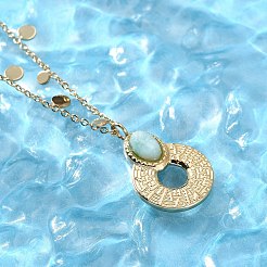 Ожерелья из нержавеющей стали 304 и натурального амазонита в форме пончика с овальным цветком для женщин NJEW-A045-02G