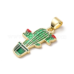 真鍮製エナメルペンダント  サボテン  ゴールドカラー  20.5x13.5x1.5mm  穴：3.5x4mm&nbsp;FIND-I054-01D-G