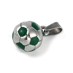 トレンディなネックレスの留め具 304 ステンレススチール フットボール/サッカーボールペンダント  ステンレス鋼色  グリーン  15x11mm  穴：3x6mm&nbsp;STAS-L012-B01P-02