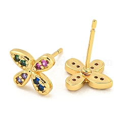Ohrstecker mit Gestellplattierung aus Messing mit Mikropavé und klaren Zirkonia&nbsp;EJEW-N055-02G-RS
