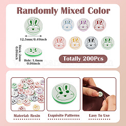 2穴樹脂ボタン200個  縫製用  フラットラウンド  ミックスカラー  兎  12.5x2mm  穴：1.6mm&nbsp;BUTT-TA0001-60A