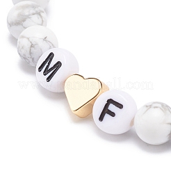 ナチュラルハウライトストレッチブレスレット2個セット  heart & word m and f アクリル ビーズ カップル ブレスレット ベスト フレンド 恋人  内径：2インチ（5.2cm）&nbsp;BJEW-JB08673-02