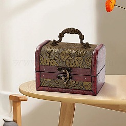 Вырезанная полая 1шт винтажная деревянная шкатулка для украшений&nbsp;AJEW-CL0001-12B