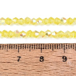 Ab色のメッキ透明ガラスビーズ連売り  双円錐形  多面カット  半分メッキ  シャンパンイエロー  2.5x3mm  穴：0.7mm  約148~149個/連  15.35~15.55''（39~39.5センチメートル）&nbsp;GLAA-G127-01N