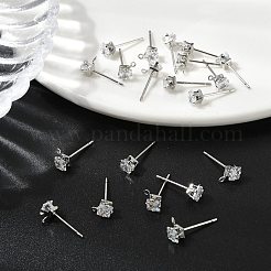 Квадратная фурнитура для сережек-гвоздиков из латуни с прозрачным кубическим цирконием&nbsp;XGR0103P-115P