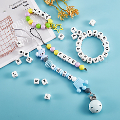 20 pz cubo bianco lettera perline di silicone 12x12x12mm dadi quadrati alfabeto perline con 2mm foro distanziatore lettera allentata perline per collana braccialetto creazione di gioielli&nbsp;JX432X