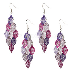 2 paire de boucles d'oreilles pendantes en forme de feuille en acier inoxydable 430&nbsp;EJEW-TA0001-83E