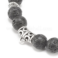 Bracciale con perline intrecciate in pietra lavica naturale e tubo in lega&nbsp;BJEW-JB08304