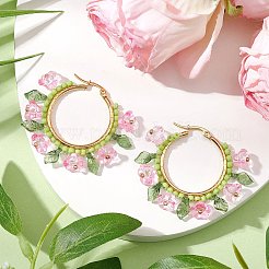 Pendientes de aro con flores de vidrio&nbsp;EJEW-TA00589-03