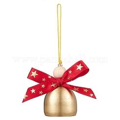 Рождественские колокольчики подвесные украшения из латуни и дерева HJEW-TA00315