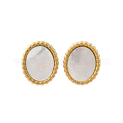 Серьги-гвоздики из натуральной белой ракушки из нержавеющей стали 304 EJEW-Z103-02G-02