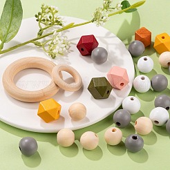 250 pièces 10 styles perles de bois naturelles non finies et anneaux de liaison&nbsp;WOOD-LS0001-41