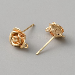 真鍮製スタッドピアスパーツ  カン付き  花バラ  18KGP本金メッキ  10.5x9mm  穴：1.2mm  ピン：0.8mm&nbsp;KK-WH20010-010G