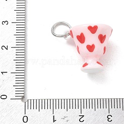 304ステンレススチールエナメルペンダント  ハート模様のチャーム付きカップ  ピンク  16.5x19.5x15mm  穴：6mm&nbsp;SA-CBA109E-01