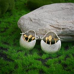 Двухцветные серьги-кольца из сплава с цветочной корзиной&nbsp;JE1086A