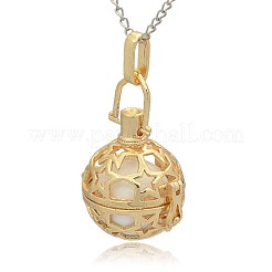 Pendentifs à cage ronde creuse en laiton doré&nbsp;KK-J226-02G
