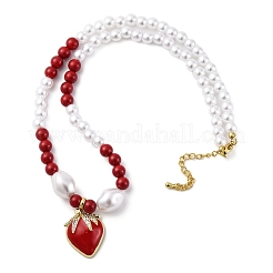 Ожерелья с подвеской из клубничной латуни с микропаве из прозрачных кубических цирконий и красной эмалью для женщин NJEW-G162-04G