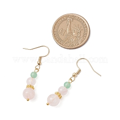 Круглые серьги-подвески из натурального малайзийского нефрита и розового кварца EJEW-JE06471